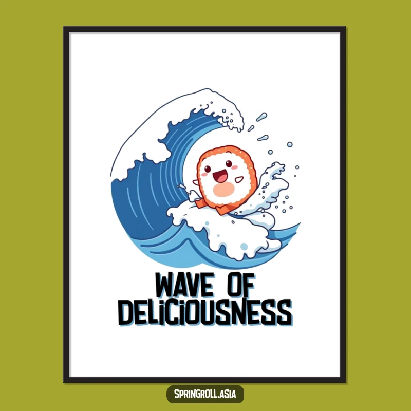 Funny Sushi Surfer Digital Print: Instant Ocean Vibes for Your Walls