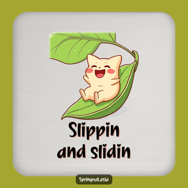 Funny Gyoza Leaf Slide Drink Coaster - Hilarious Dumpling Protector