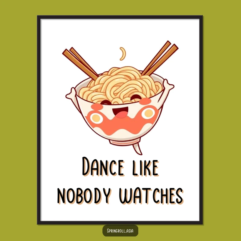 Funny Noodle Dance Poster - Cheerful Ramen Bowl Wall Art