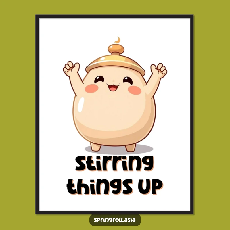 Funny Wok Wave Poster: Vibrant Cartoon Art for Cheerful Kitchen and Foodie Decor