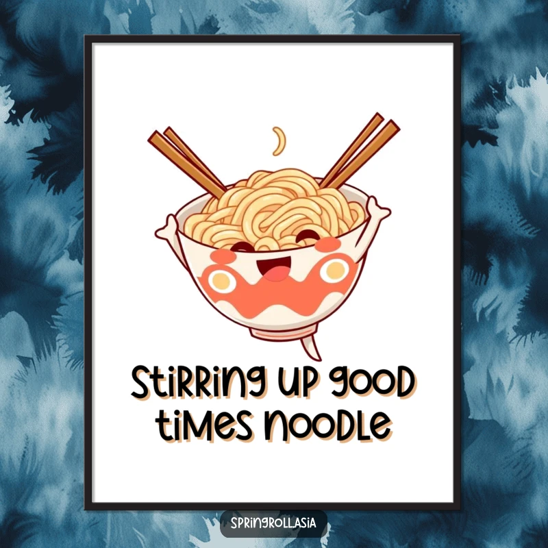 Funny Free Printable Wall Art: A cheerful noodle bowl enthusiastically dances with chopsticks, adding humor to your decor.