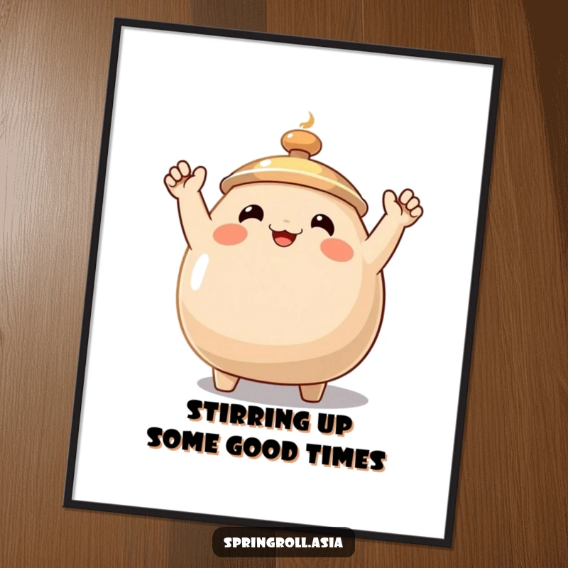 Funny Free Printable Wall Art: A cheerful wok with tiny arms waves enthusiastically, adding humor to your space.