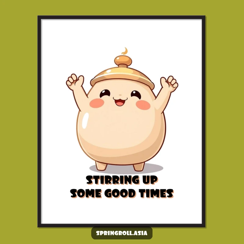 Free Printable Funny Wok Wall Art, Waving Kitchenware Downloadable Decor