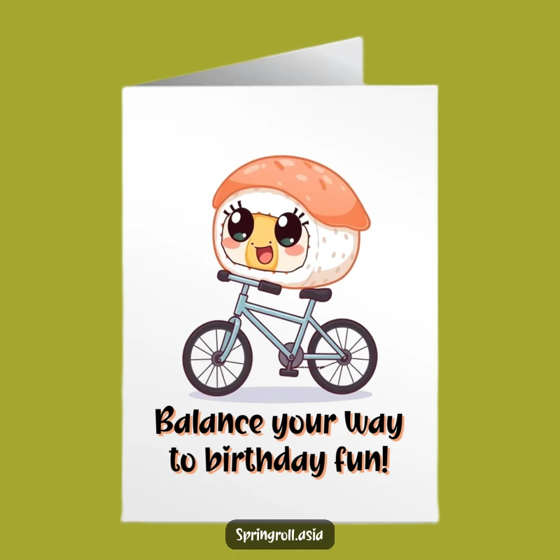 Free Printable Birthday Card: Sushi Bicycle Balance - Whimsical Downloadable Birthday Fun