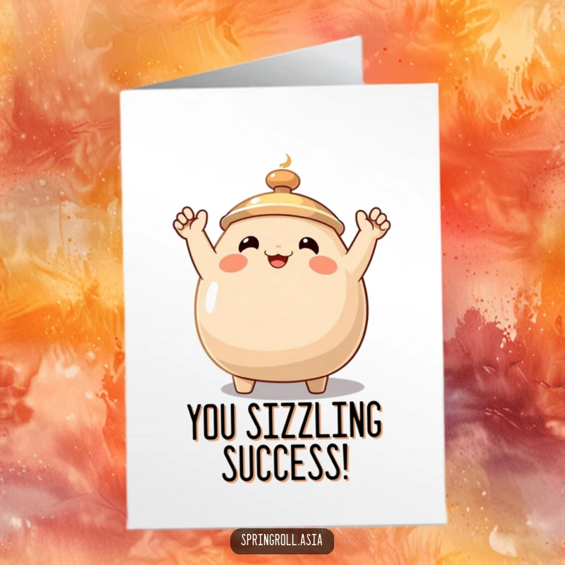Funny Free Printable Congratulations Card: A happy wok waves its arms wildly, cheering for your amazing accomplishment.