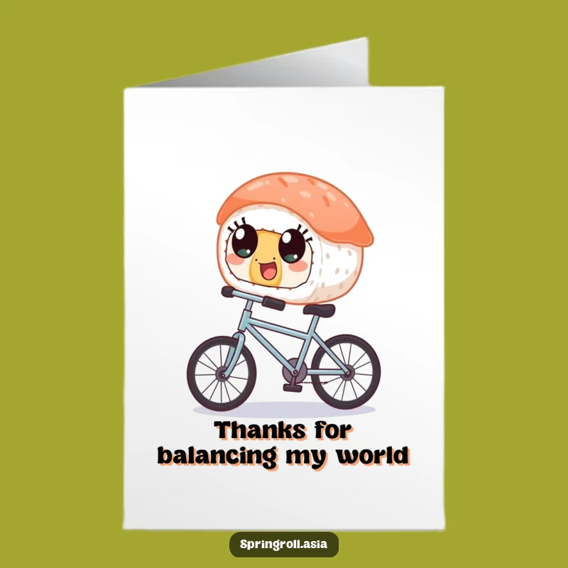 Free Printable Thank You Card: Sushi Bicycle Rider - Quirky Downloadable Appreciation