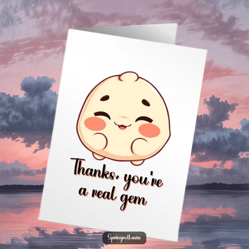 Funny Free Printable Thank You Card: A dumpling winking and wiggling its eyebrows