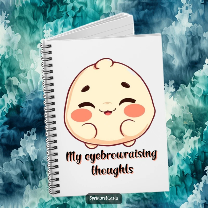 Funny notebook with a dumpling character giving a cheerful wink and wiggling its nonexistent eyebrows, ideal for jotting down notes with a smile.
