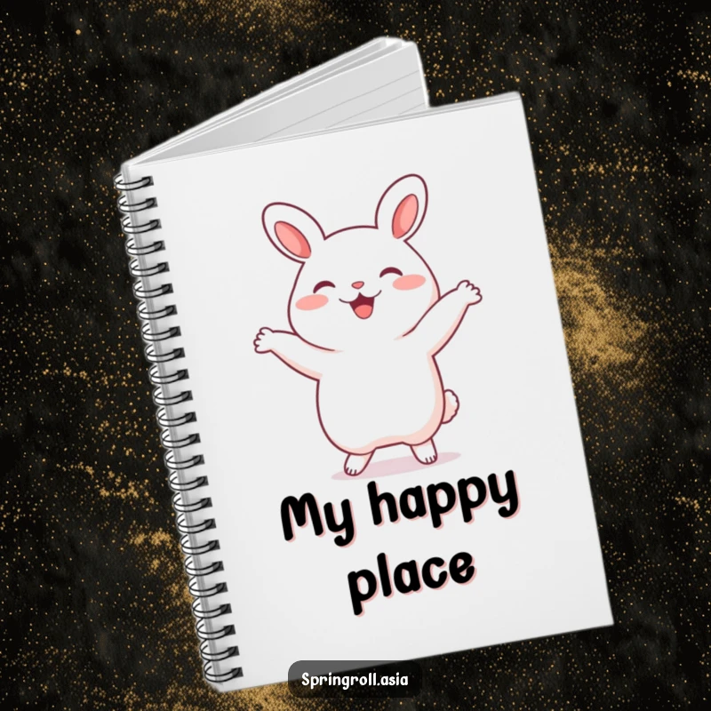 Funny bao bun notebook featuring a happy steamed bun doing a silly dance, designed for jotting down notes with a dose of humor.